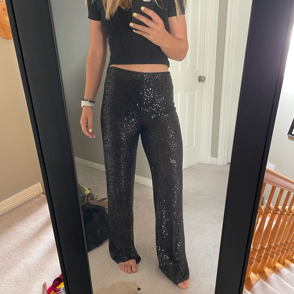 Black sparkly pants Mango